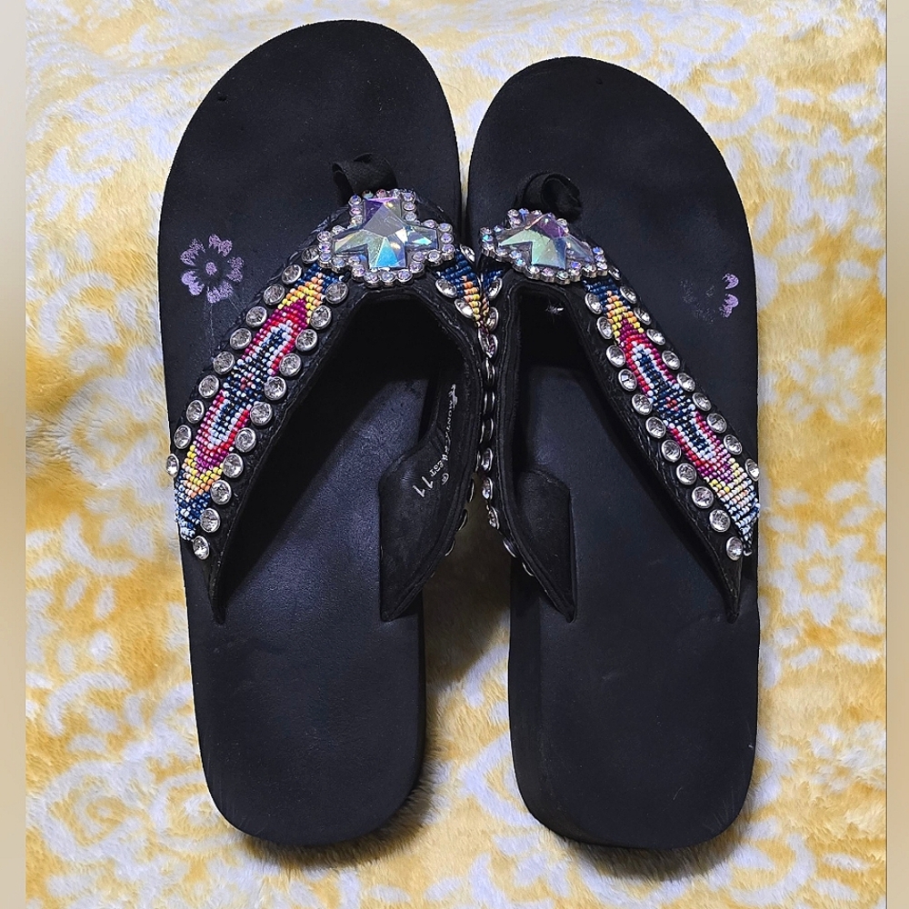 MONTANA WEST Embellished Black Sandals